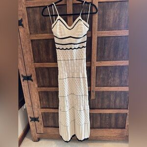 Olive & Oak Cream Crochet Maxi Dress with Black Trim